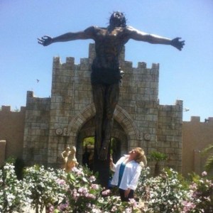 Brenda Angel with The Lamb of God sculpture